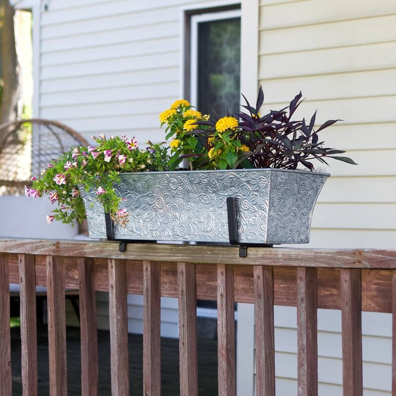 Achla Designs Embossed Floral Pattern Flower Box, 24 Inch Wide, Steel Finish