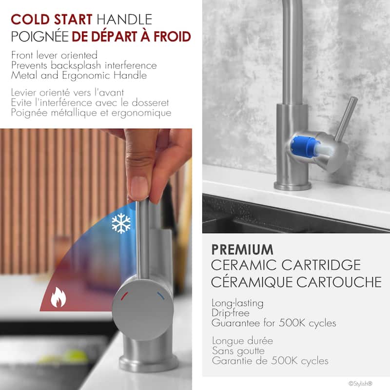 Modena Single Handle Brushed Gold Pull Down Kitchen Faucet with Reversible Osmosis