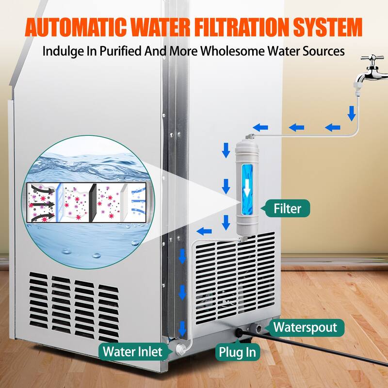 Commercial Ice Maker Machine, Freestanding Ice Maker includes Scoop for Home Office Restaurant Bar