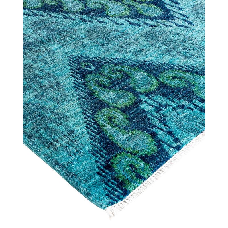 Modern One-of-a-Kind Hand-Knotted Runner Rug - Blue, 4' 1" x 16' 4" - 4' 1" x 16' 4"