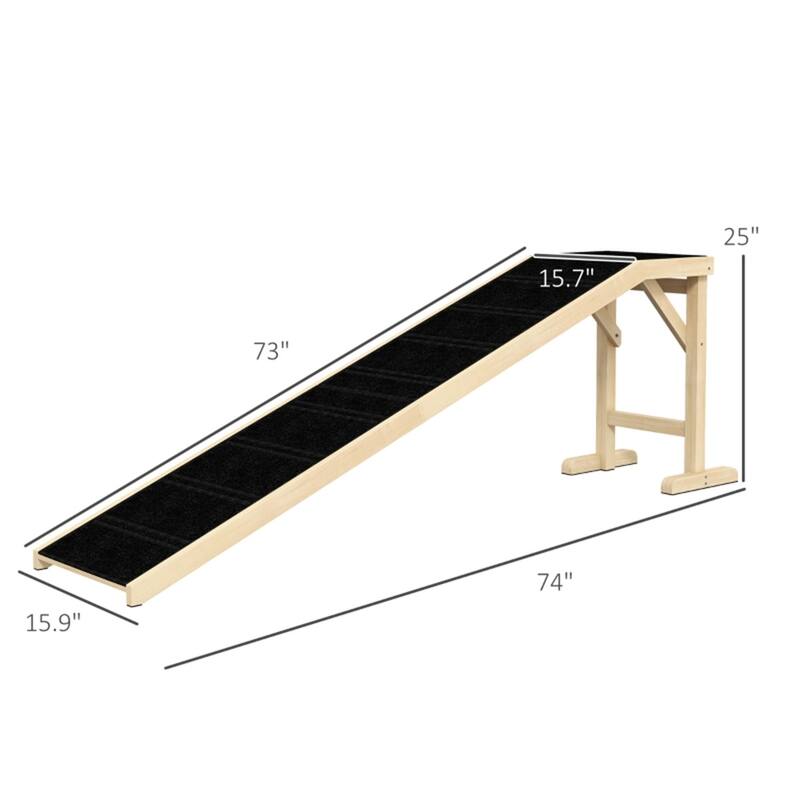Pine Wood Pet Ramp with Anti-Slip Surface for Security and Safety - 74" L x 16" W x 25" H