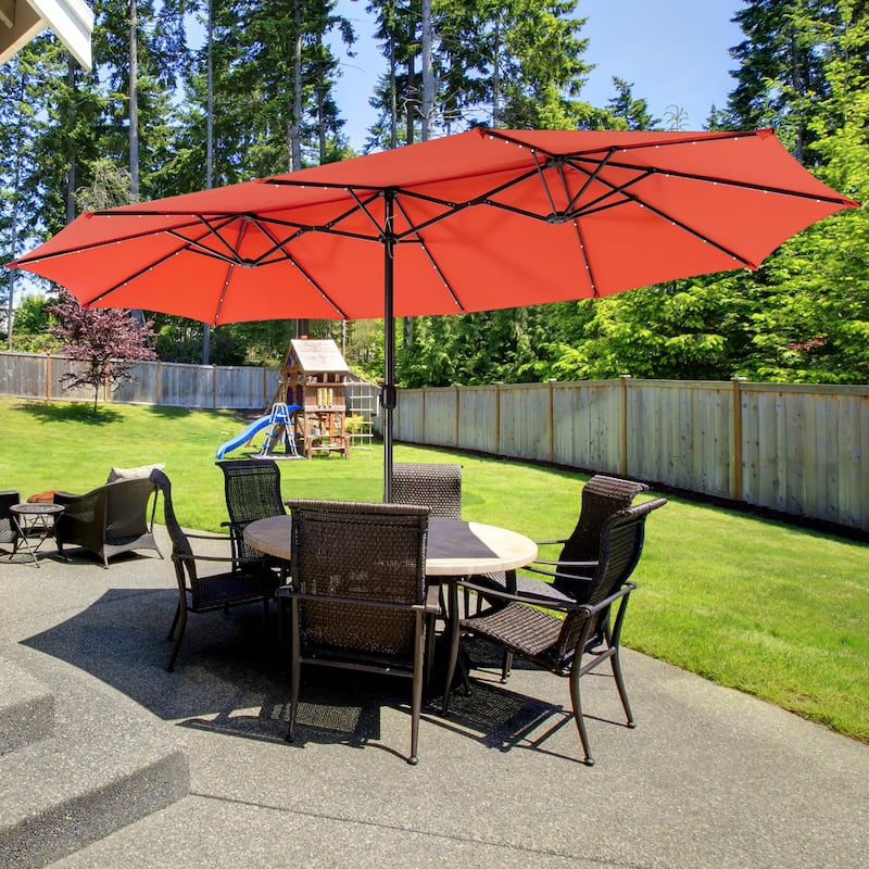 Gymax 15Ft Solar LED Patio Outdoor Double-Sided Umbrella w/ 48 Lights