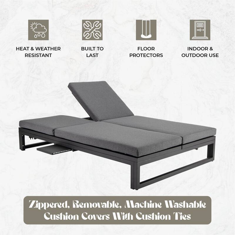 Chelsea Polyester Fabric Outdoor Lounge Chair with Four-Level Adjustable Backrest and Powder-Coated Aluminum Frame