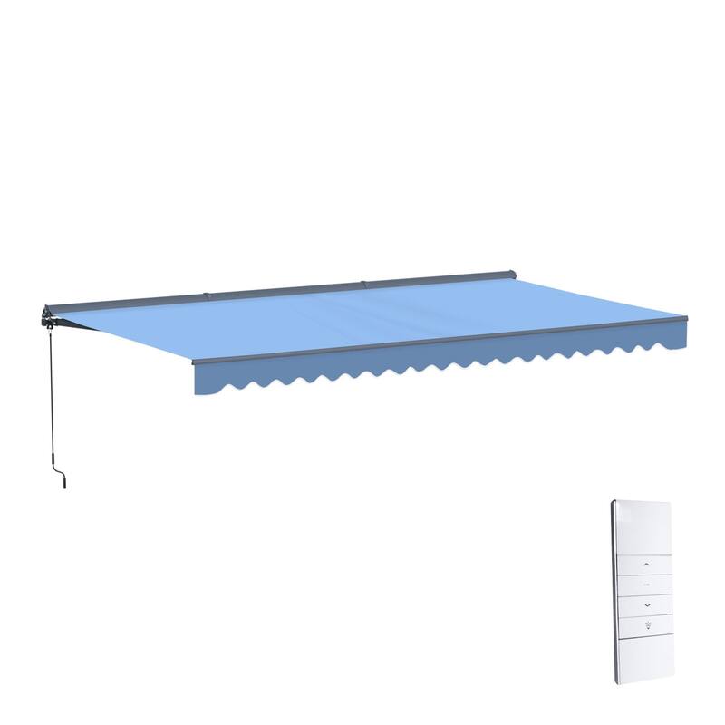 ALEKO Moroccan Semi-Cassette Motorized Patio Awning - Sky Blue - 16 x 10 Feet