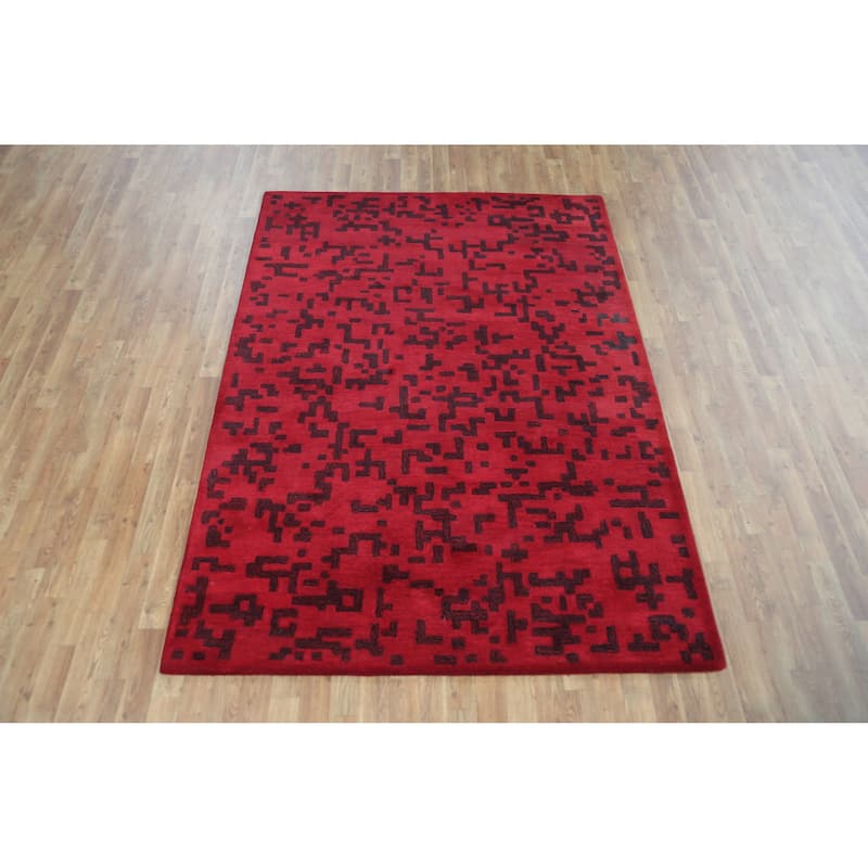 Modern Indian Area Rug Contemporary Handmade Wool Carpet - 5'3" x 7'7"