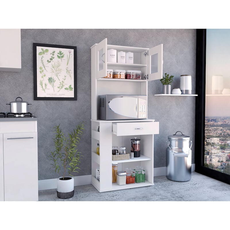 Capienza Pantry Cabinet, Two Shelves, Double Door, One Drawer, Three Side Shelves -White