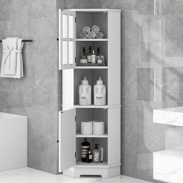 23.2 in. W x 15.9 in. D x 65 in. H in White MDF Boards Bathroom Storage Cabinet with Glass Door