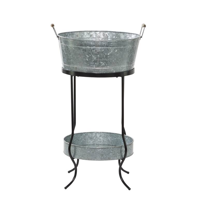 Metal 6 Bottle Ice Bucket with Lower Shelf - Gray - Roche River Decor - 19"W x 19"L x 34"H