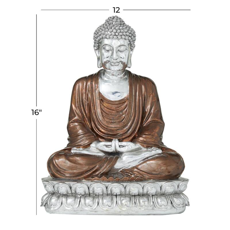 Polystone Buddha Meditating Decorative Sculpture with Engraved Carvings - Silver, Copper, Gold - Roche River Decor