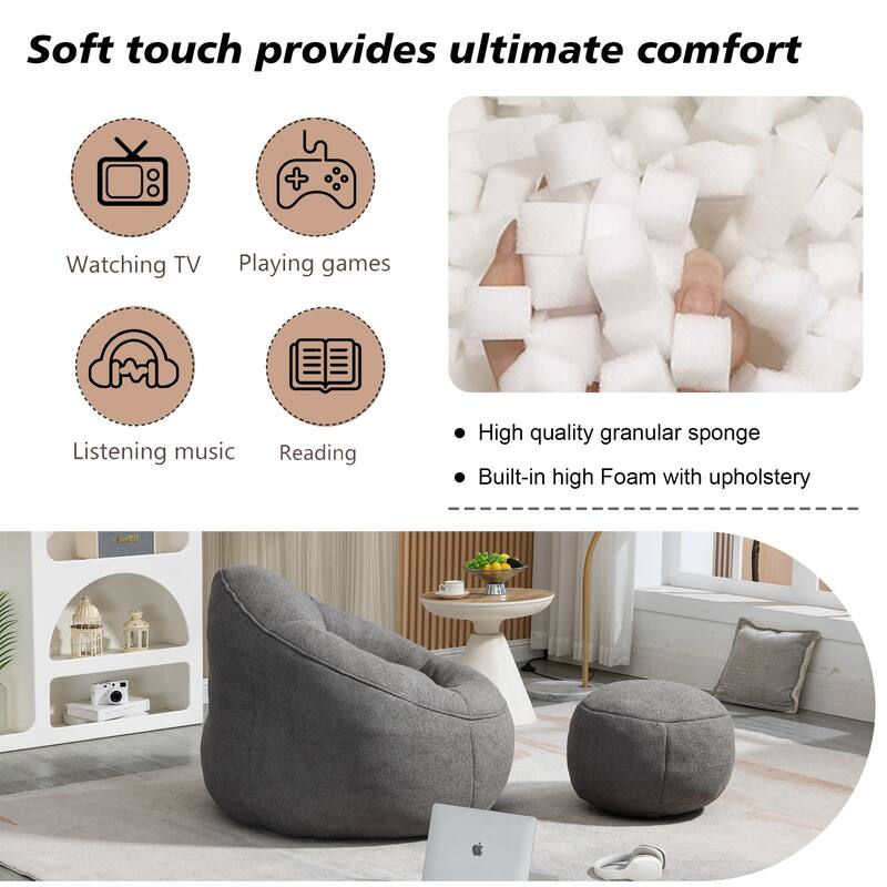 High Pressure Foam Bean Bag Chair with Padded Foam Padding Compressed Bean Bag With Footrest