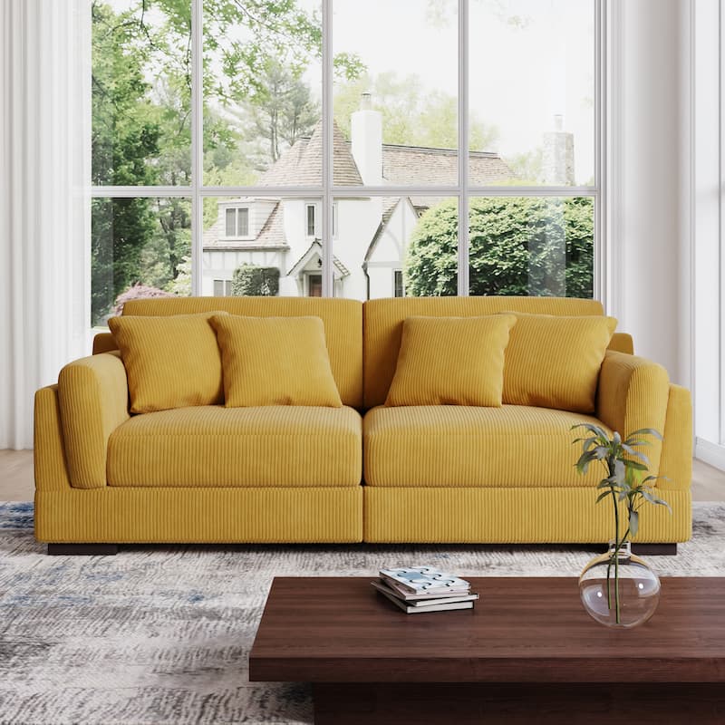 90" Oversized Modular Sectional Corduroy Sofa - Orange/4 Pillows