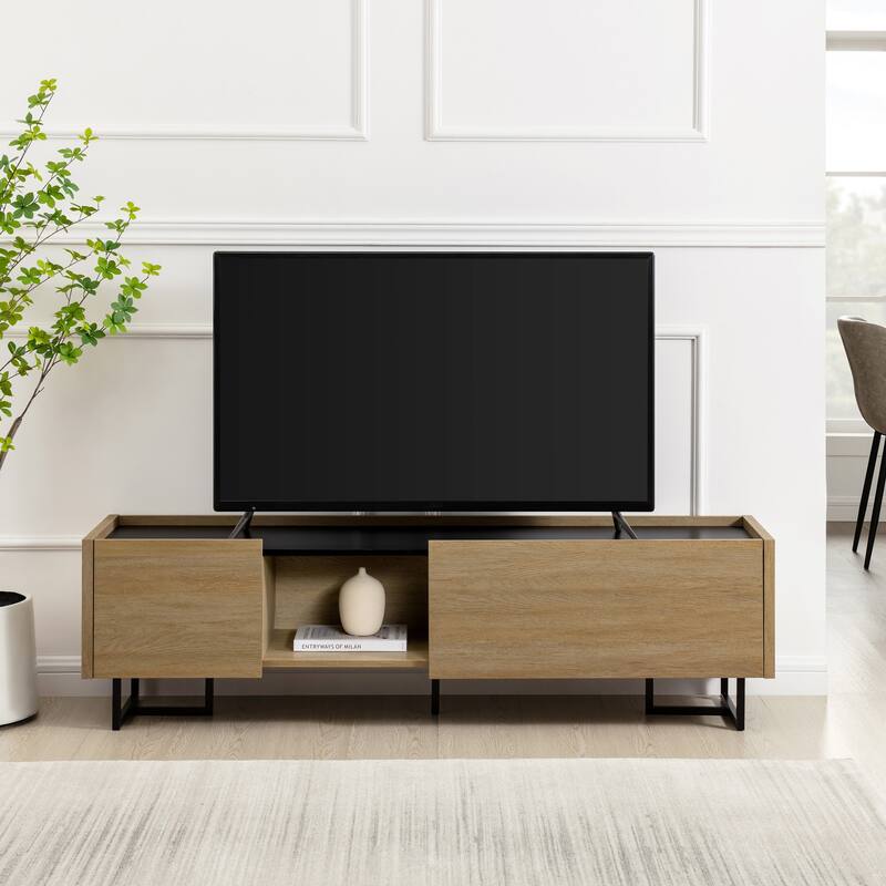 63" Modern TV Stand with Faux Marble Top, Storage Cubbies, & Cord Management for TVs up to 65 Inches