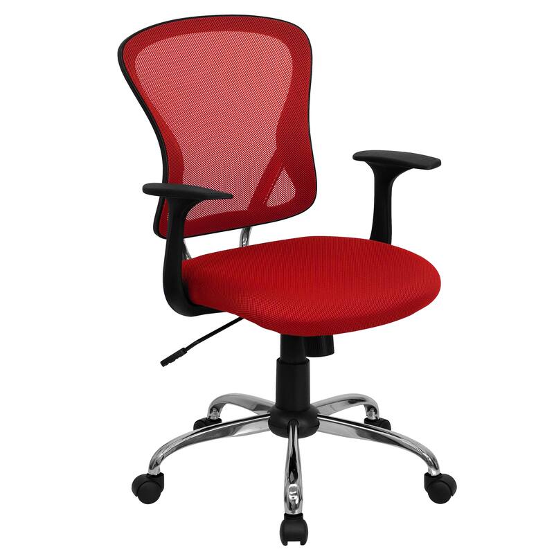 Mid-Back Mesh Swivel Task Office Chair with Chrome Base and Arms - Red
