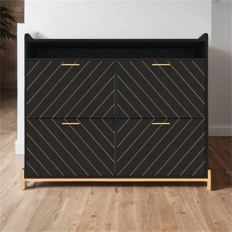 Wood Shoe Organizer Cabinet with 4 Flip Doors for Small Spaces