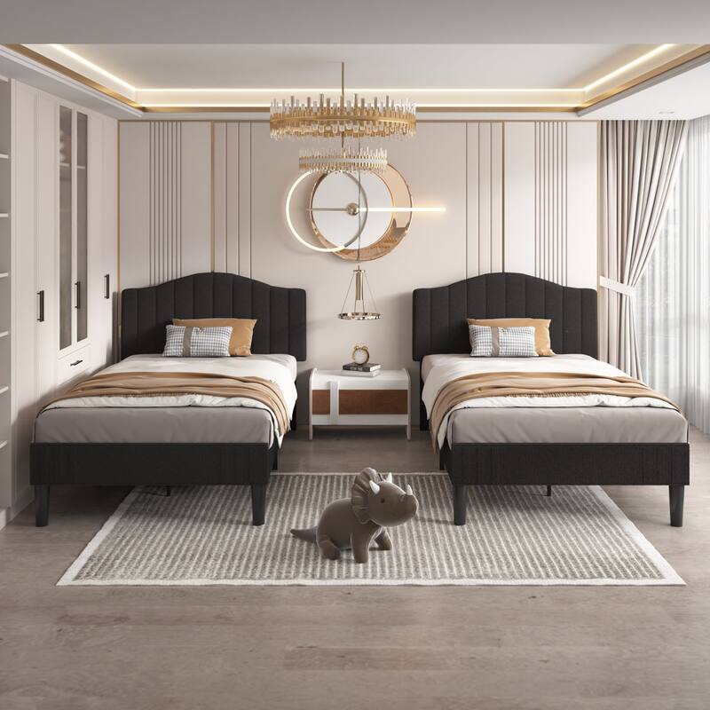 VECELO Upholstered Bed Frames, Platform Beds with Height Adjustable Teddy Fabric Headboard, 7.9'' Under Bed Space