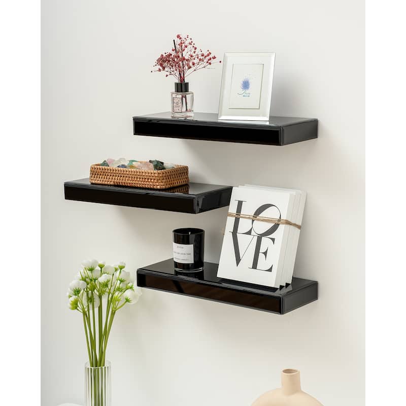 Set of 3 Mirrored Glass Floating Shelves