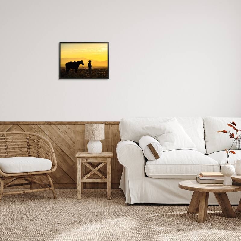 Stupell Cowboy Sunset Landscape Framed Giclee Art Design by PBurchettePhoto
