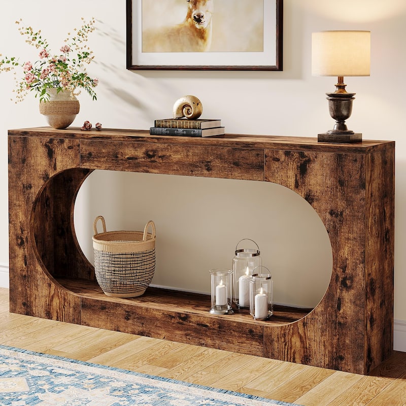 63-Inch Console Table for Entryway, 2 Tier Narrow Sofa Table for Living Room - Brown