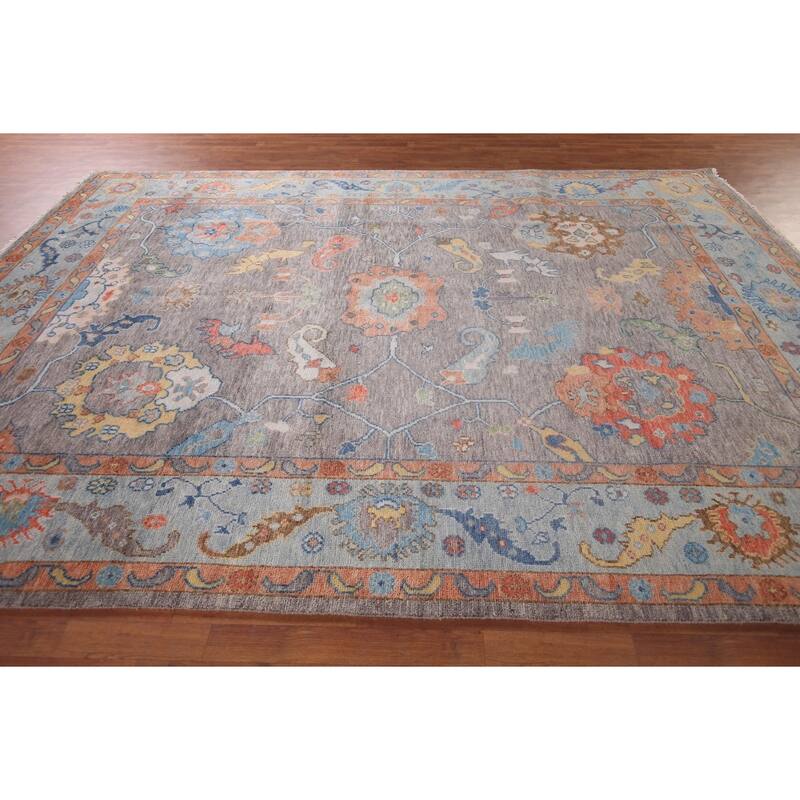 Gray Oushak Indian Area Rug Handmade Wool Carpet - 8'7"x 12'3"