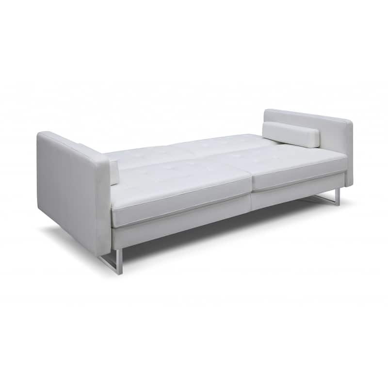 80" White Faux Leather Sofa With Silver Legs