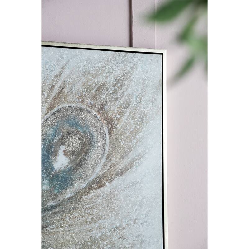 A&B Home The Eye of The Peacock HandPainted Framed Wall Art Blue