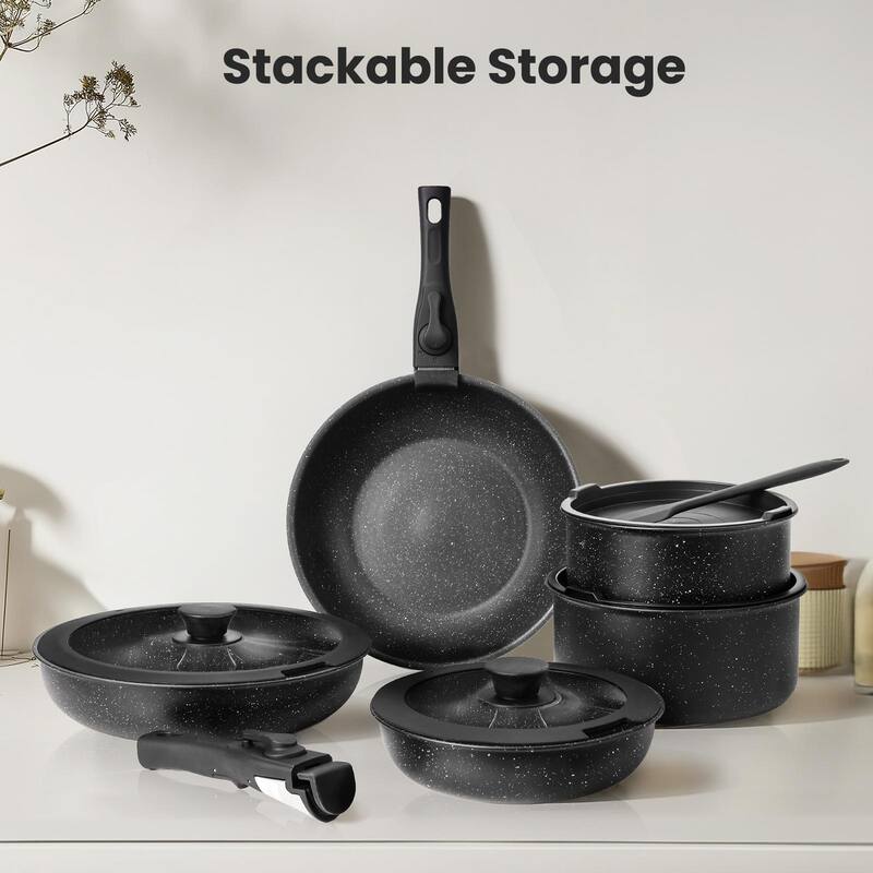 Rossetta 12-Piece Granite Non-Stick Kitchen Cookware Set with Detachable Handles