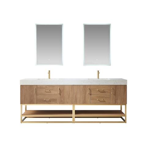 Alistair 84" Vanity with White Grain Stone Countertop and Mirror
