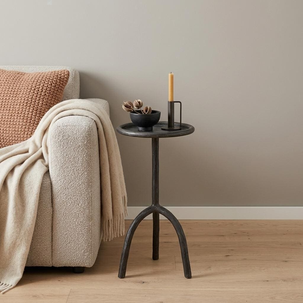 HomeRoots 23" Black Iron Pedestal Round End Table - 11.00 in. x 23.00 in. x 11.00 in.