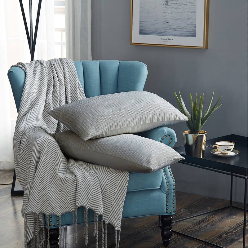 Agnew Pleated Velvet Decorative Throw Pillow Cover Set, NO INSERT - 14" x 26" - Silver