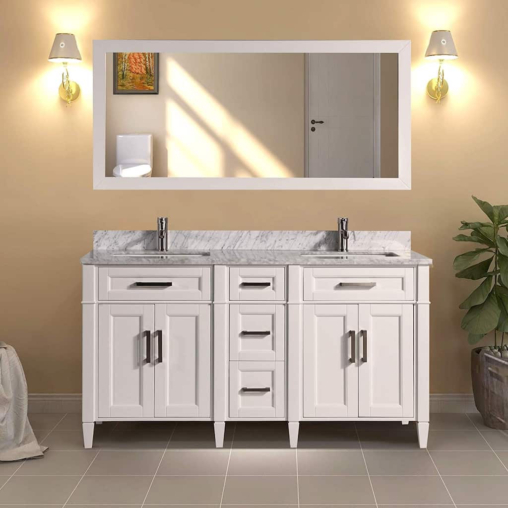 Vanity Art 60 in. Modern Double Sink Bathroom Vanity with Top and Mirror
