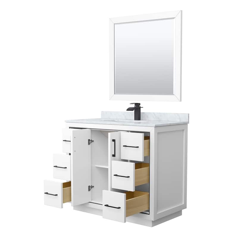 Icon Single Vanity Set, White Carrara Marble Top, 34-Inch Mirror