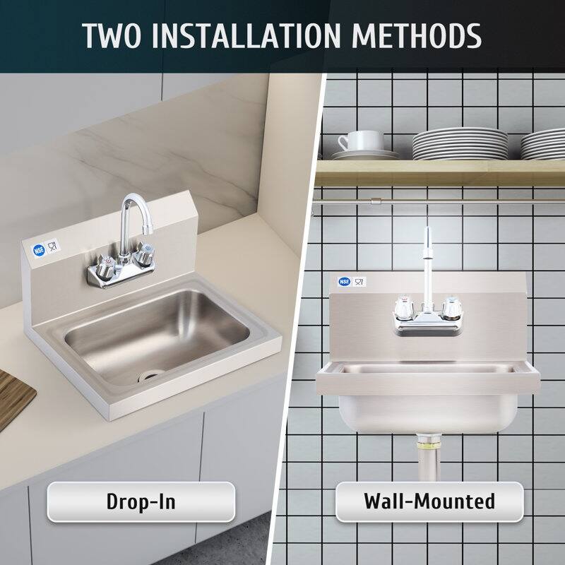 CO-Z Drop-In & Wall-Mount Laundry Kitchen Sink with Faucet Stainless Steel