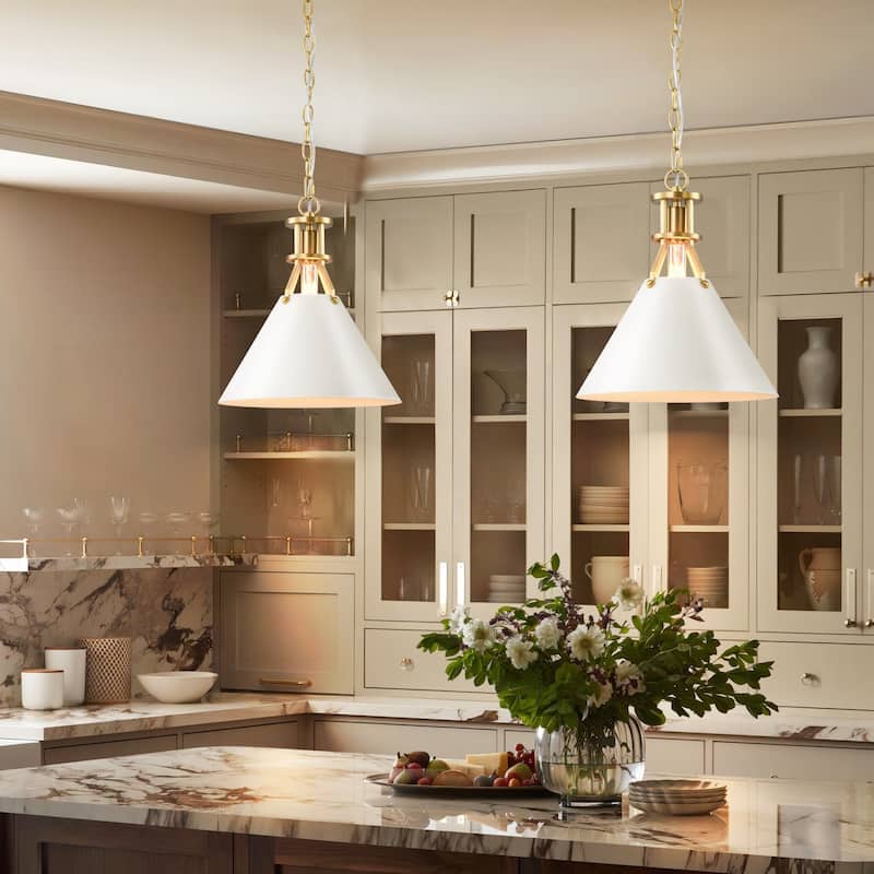 1-Light Modern Industrial Brushed Gold Cone Adjustable Pendant Light for Kitchen Island
