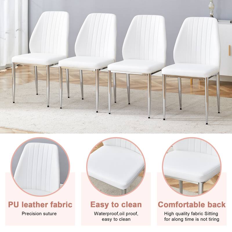 Roomfitters PU Dining Chairs with Extended Backrest and Silver Metal Legs, Modern Upholstered Set of 8