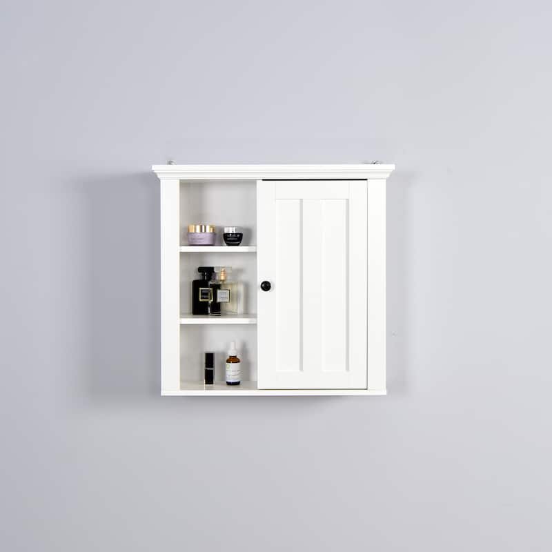 Bathroom Wooden Wall Cabinet with a Door - Antique - White