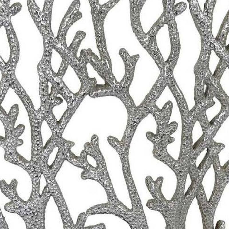 Spark 20 Inch Coral Table Top Decor, Coastal Design, Resin, Silver, Black