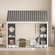 preview thumbnail 1 of 25, Wooden Slat Roof House Bed Kids Floor Bed Frame with 2 Movable Wardrobes, Panel Bed with Fence and Roof