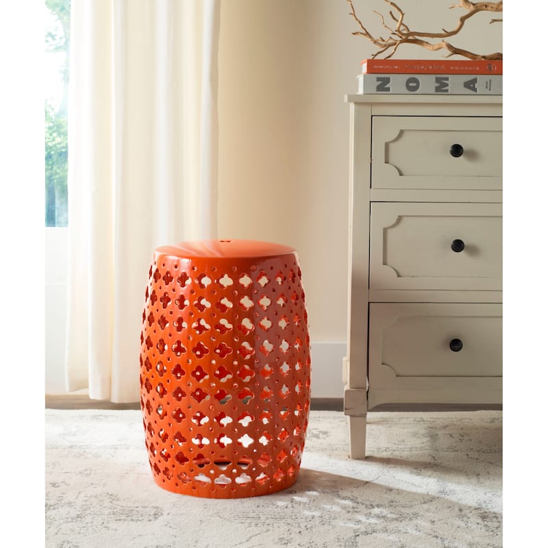 SAFAVIEH Idell White Ceramic Decorative Garden Stool - Orange