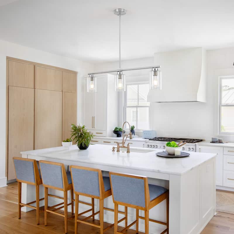 3-Light Kitchen Island Pendant Light with Bubble Glass Shade, Classic Semi Flush Mount Chandelier for Dining Room Living Room - Nickel