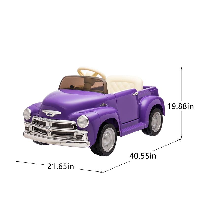 12V Licensed Chevrolet 3100 Pickup Kids Electric Ride-On Car with Remote Control, Ages 3+ - Purple