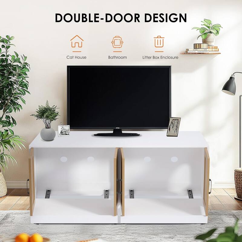 Double Cat Litter Box Enclosure, 47.2" Large Wood Cat Hidden Furniture