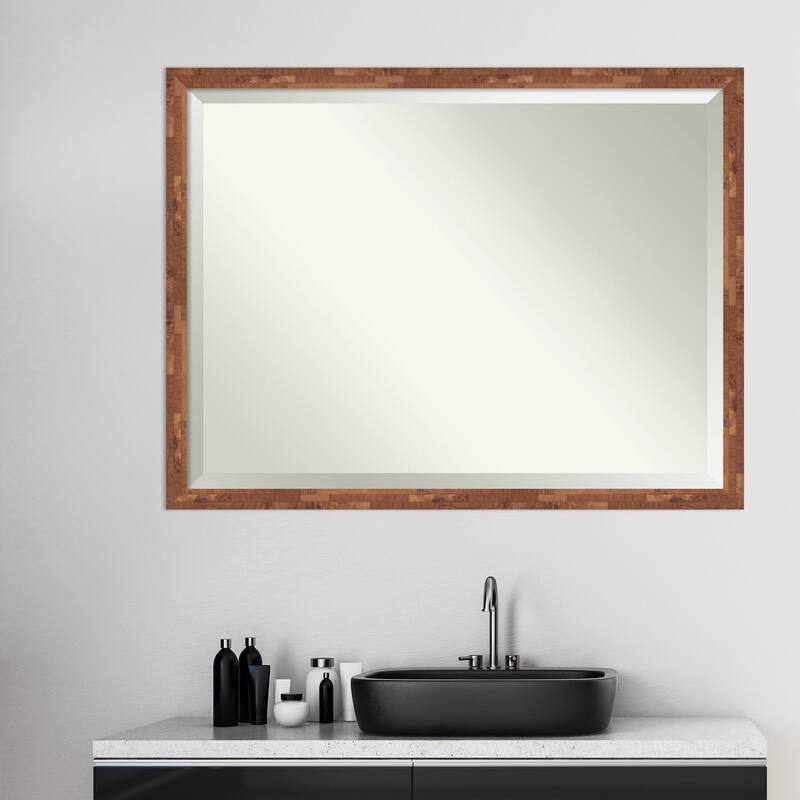Beveled Wood Bathroom Wall Mirror - Fresco Dark Walnut Frame
