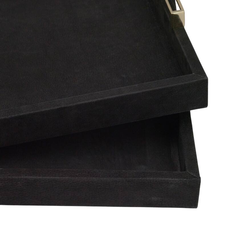 Wood Decorative Trays Metallic Handles (Set of 2) - 17/20" Black - 20.0"