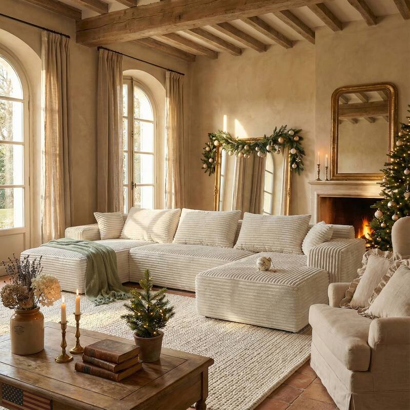 Oversized Modular Sectional Sofa, No Assembly Required, Corduroy Fabric, Deep Seat Cloud Couch with Chaise Foam Sofa