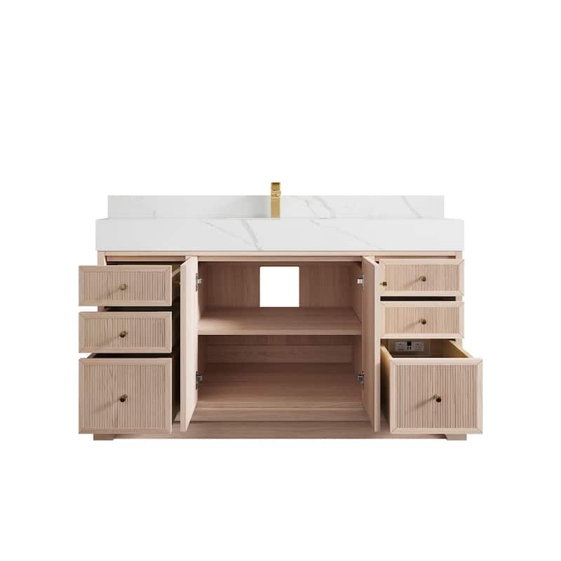 Willow Collections 60 in. W x 22 in. D Manhattan Oak Wood Single Sink Bathroom Vanity with Countertop