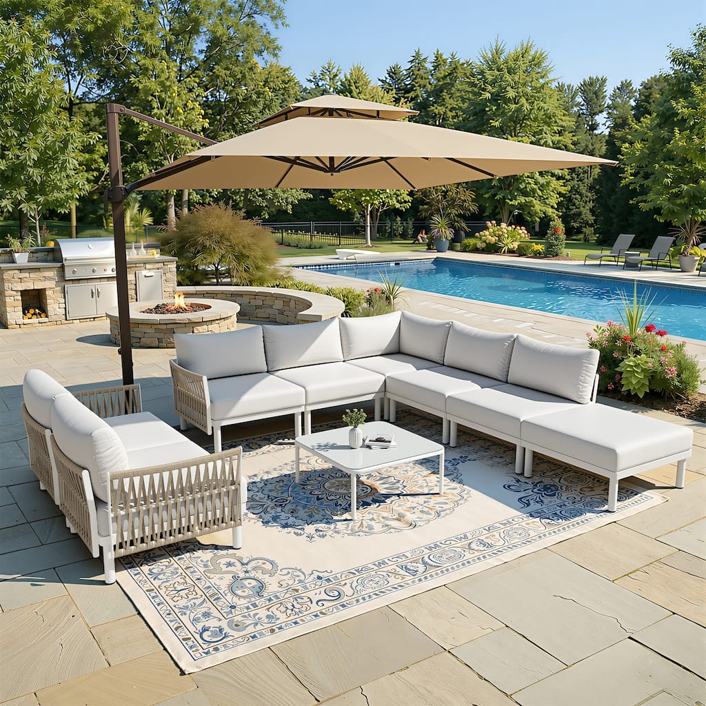 Outdoor All-Weather Aluminum Modular Free Combination Sectional Sofa Set Cushioned Patio Conversation Set