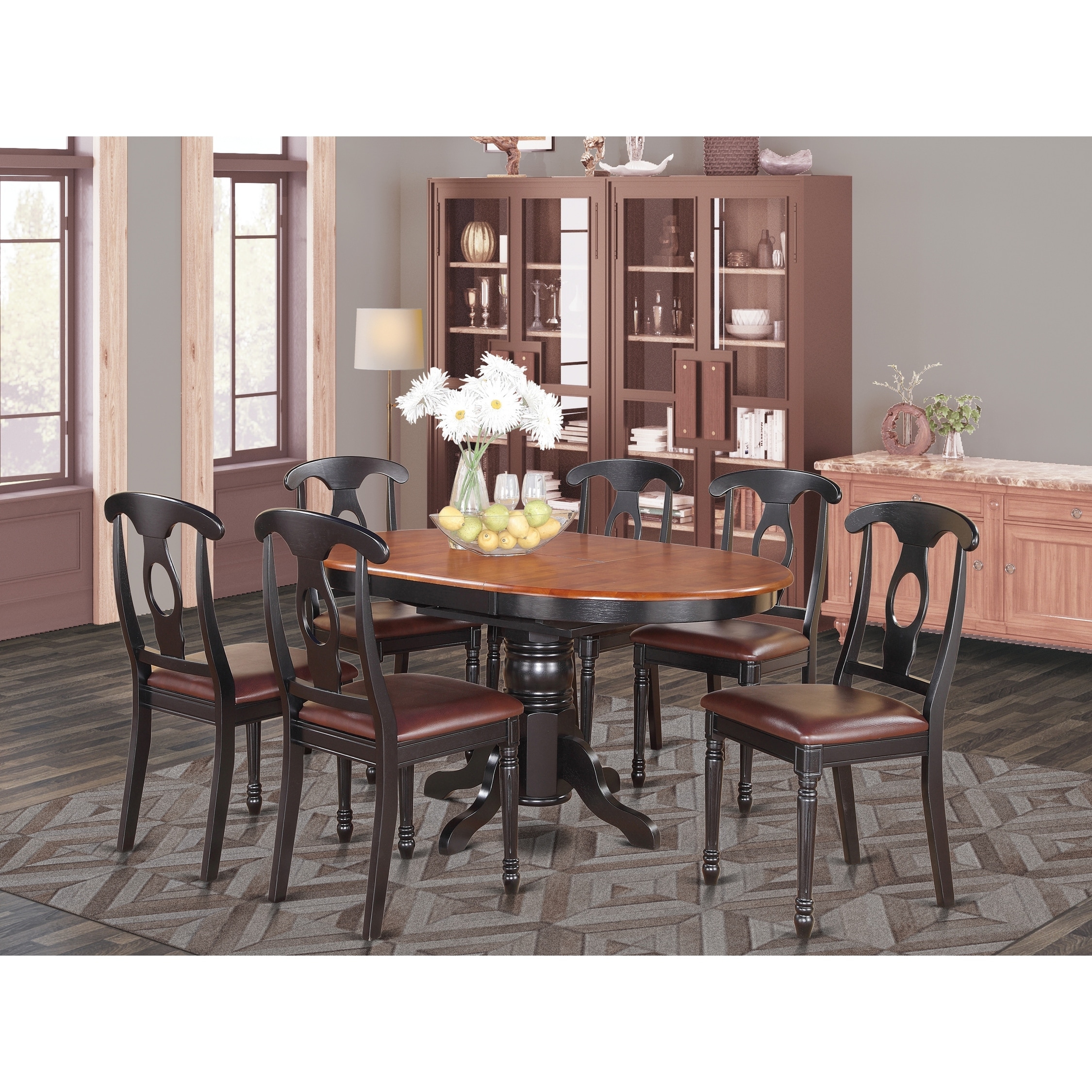 7 Piece Pedestal Oval Dining Table And 6 Dining Chairs Overstock 10296452 Faux Leather