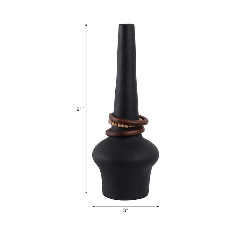 Metal Wood Decorative Vase Sculptural Silhouette Removable Rings