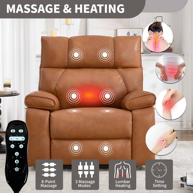 Leatheraire Heat Massage Dual Motor Infinite Position Up to 350 LBS Large Electric Power Lift Recliners with Hidden Cup Holders