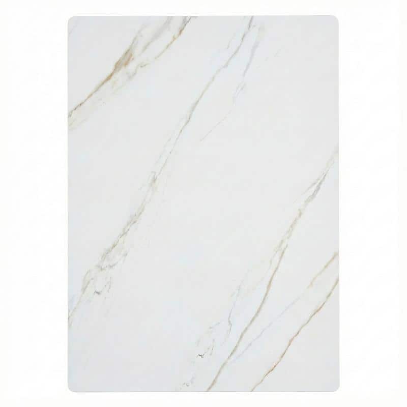 Zayle Mid-Century Modern Glass or Sintered Stone Rectangular Dining Table with Powder-Coated Steel Finish for Kitchen